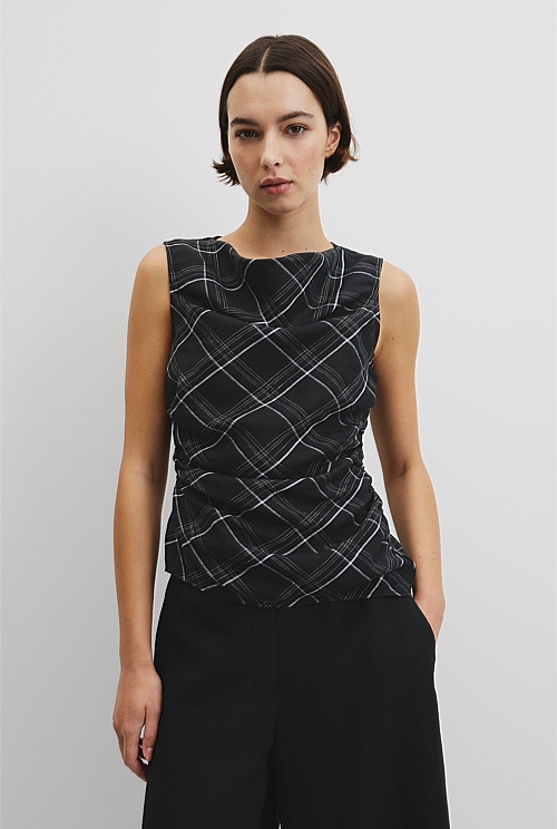 Organically Grown Linen Check Ruched Linen Tank Organically Grown Linen Check Ruched Linen Tank