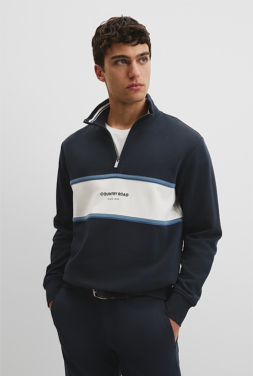 Australian Cotton Modern Logo Quarter Zip Sweat Australian Cotton Modern Logo Quarter Zip Sweat