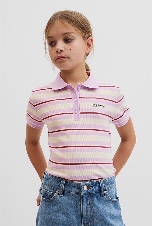Teen Australian Cotton Short Sleeve Stripe Polo Top Teen Australian Cotton Short Sleeve Stripe Polo Top