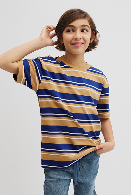 Teen Australian Cotton Relaxed Stripe Short Sleeve T-Shirt Teen Australian Cotton Relaxed Stripe Short Sleeve T-Shirt
