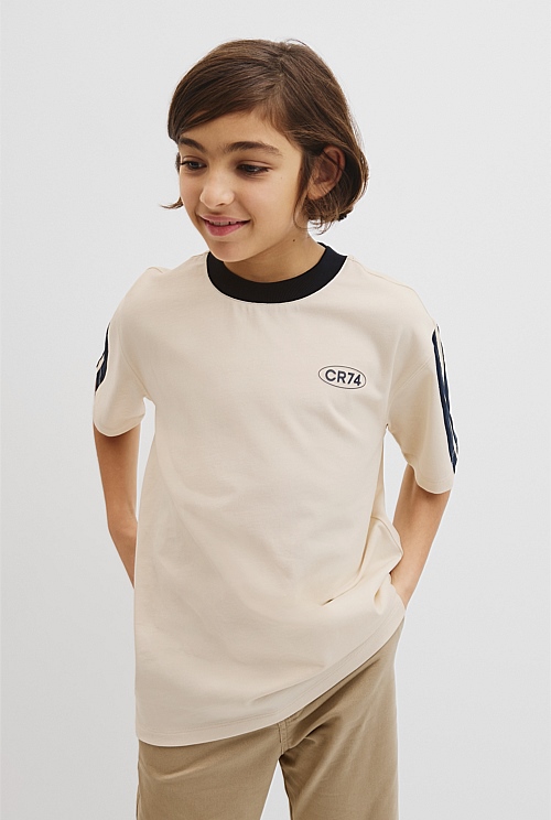 Teen Australian Cotton Relaxed Stripe Detail T-Shirt