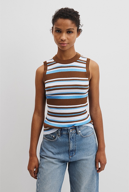Australian Merino Crew Neck Stripe Knit Tank Australian Merino Crew Neck Stripe Knit Tank