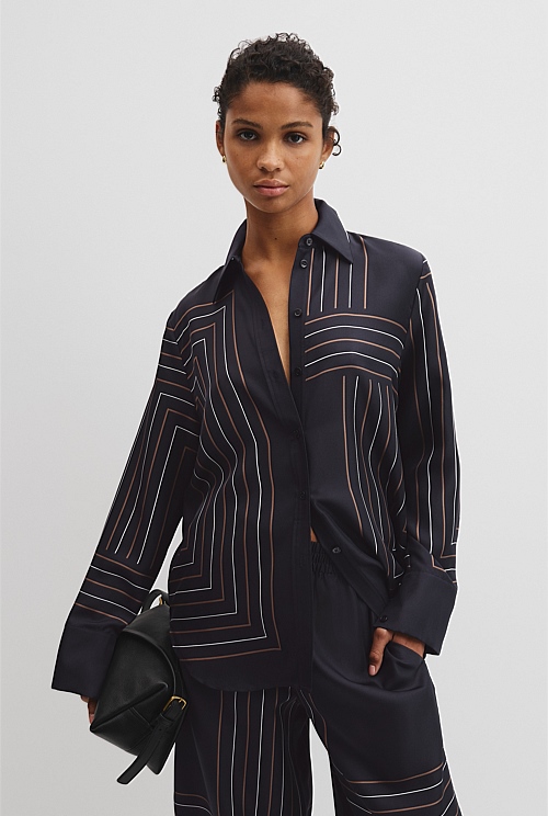 Print Long Sleeve Washable Silk Shirt Print Long Sleeve Washable Silk Shirt