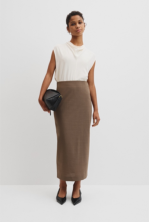 Wool Blend Midi Tailored Skirt Wool Blend Midi Tailored Skirt