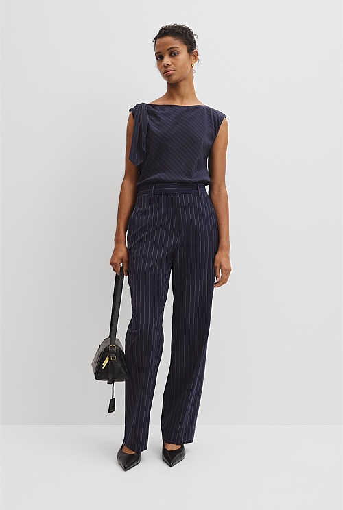 Wool Blend Tailored Straight Pinstripe Pant Wool Blend Tailored Straight Pinstripe Pant