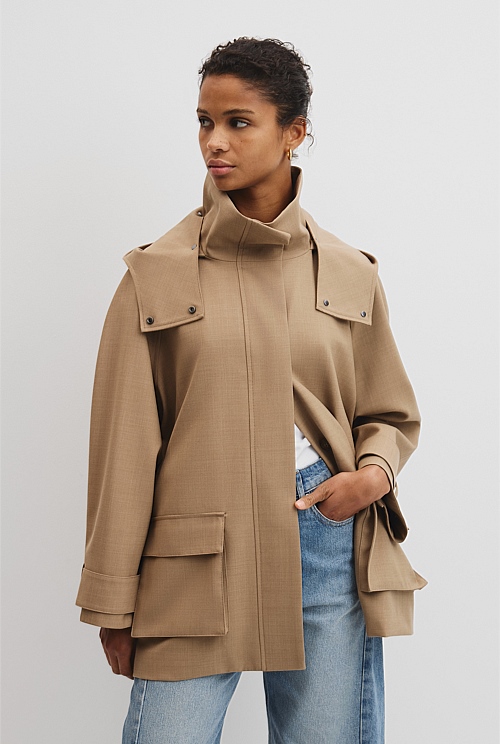 Wool Blend Tailored Funnel Coat Wool Blend Tailored Funnel Coat