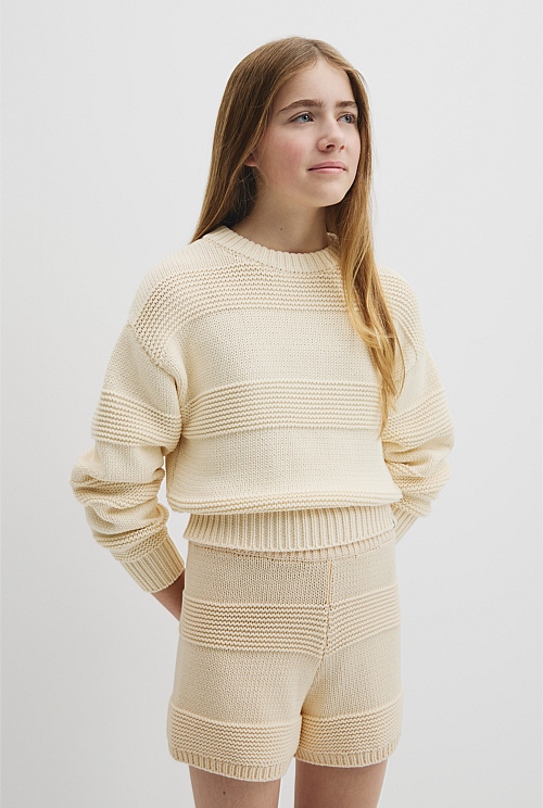 Teen Australian Cotton Blend Long Sleeve Relaxed Crop Knit Teen Australian Cotton Blend Long Sleeve Relaxed Crop Knit