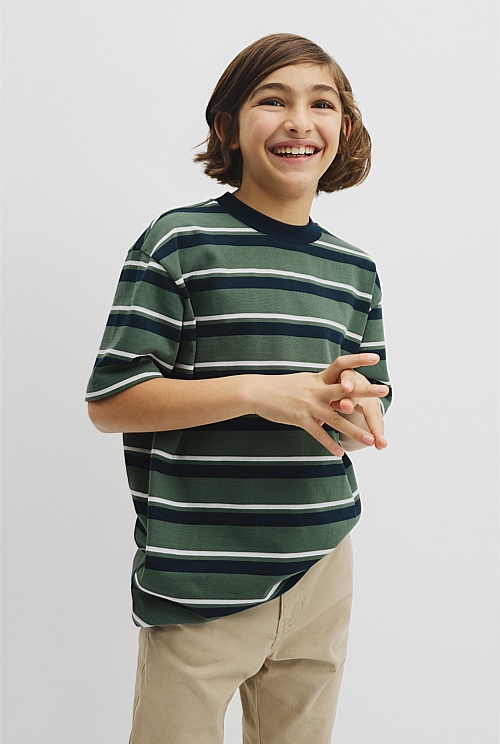 Teen Australian Cotton Relaxed Stripe Short Sleeve T-Shirt Teen Australian Cotton Relaxed Stripe Short Sleeve T-Shirt