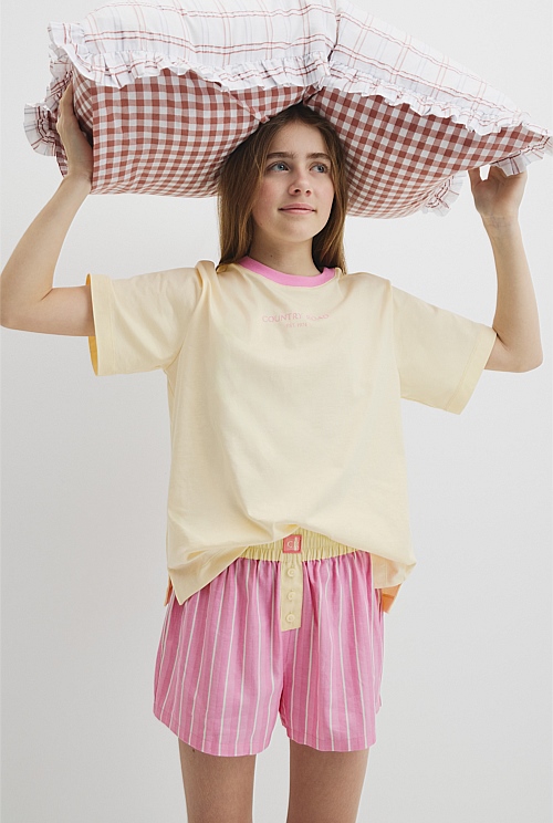 Teen Australian Cotton Short Sleeve Stripe Sleep Set Teen Australian Cotton Short Sleeve Stripe Sleep Set