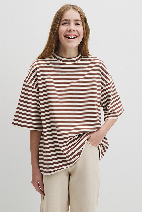 Teen Australian Cotton Blend Short Sleeve Oversized Stripe T-Shirt Teen Australian Cotton Blend Short Sleeve Oversized Stripe T-Shirt