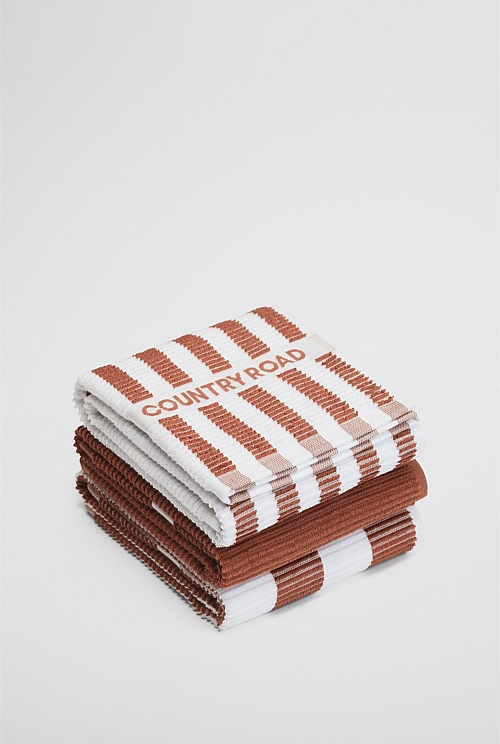 CR Stripe Australian Cotton Tea Towel Pack of 3 CR Stripe Australian Cotton Tea Towel Pack of 3