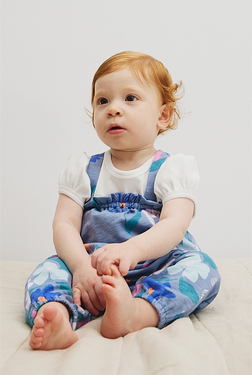 Organically Grown Cotton Short Sleeve Print Overall Set Organically Grown Cotton Short Sleeve Print Overall Set