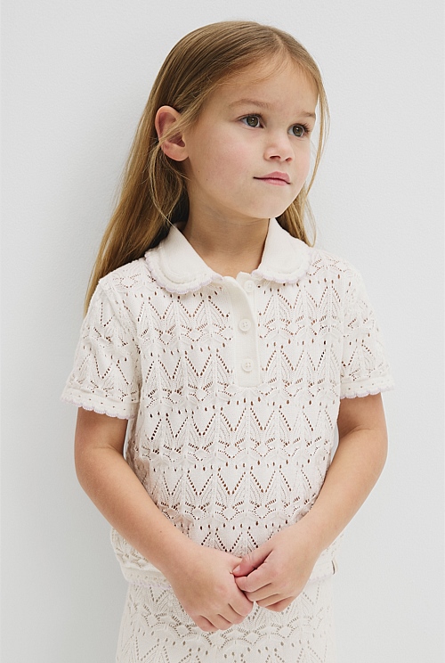 Australian Cotton Short Sleeve Collar Knit Top Australian Cotton Short Sleeve Collar Knit Top