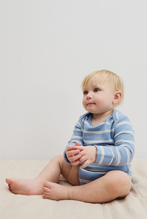 Organically Grown Cotton Stripe Logo Long Sleeve Bodysuit Organically Grown Cotton Stripe Logo Long Sleeve Bodysuit