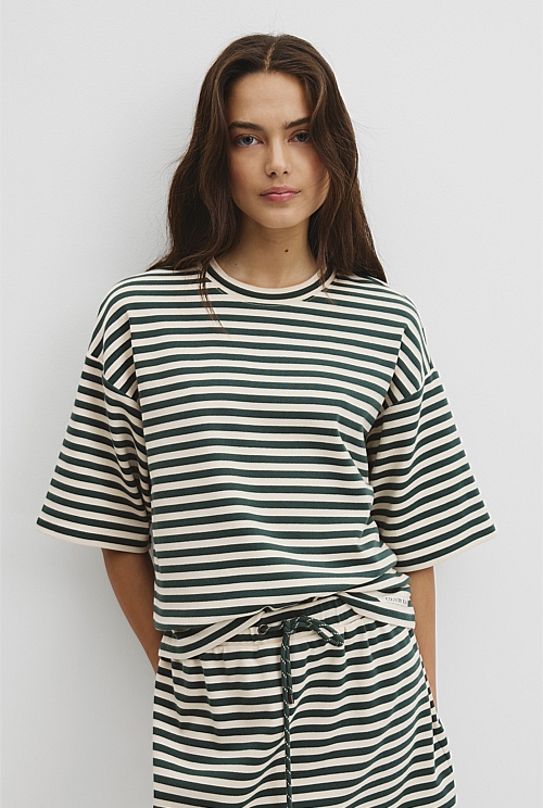 Australian Cotton Blend Stripe Boxy T-Shirt Australian Cotton Blend Stripe Boxy T-Shirt