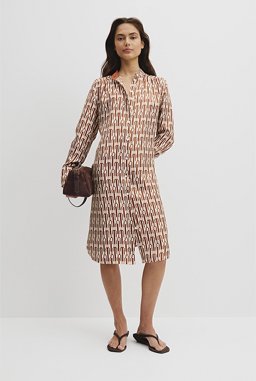 Printed Silk Midi Shirt Dress Printed Silk Midi Shirt Dress