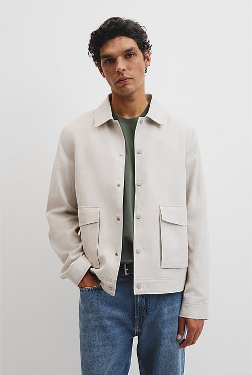 Linen Cotton Blend Button Jacket