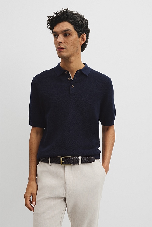 Short Sleeve Good Earth Cotton Pique Knit Polo Short Sleeve Good Earth Cotton Pique Knit Polo