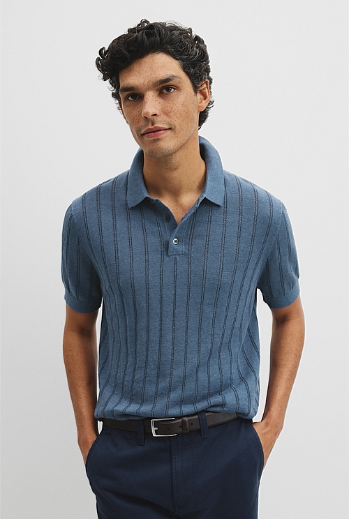 Linen Cotton Stripe Knit Polo Linen Cotton Stripe Knit Polo