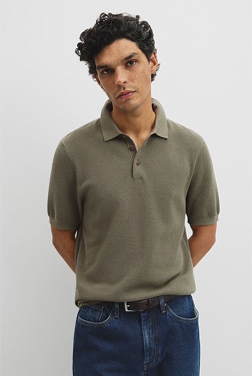 Short Sleeve Good Earth Cotton Pique Knit Polo