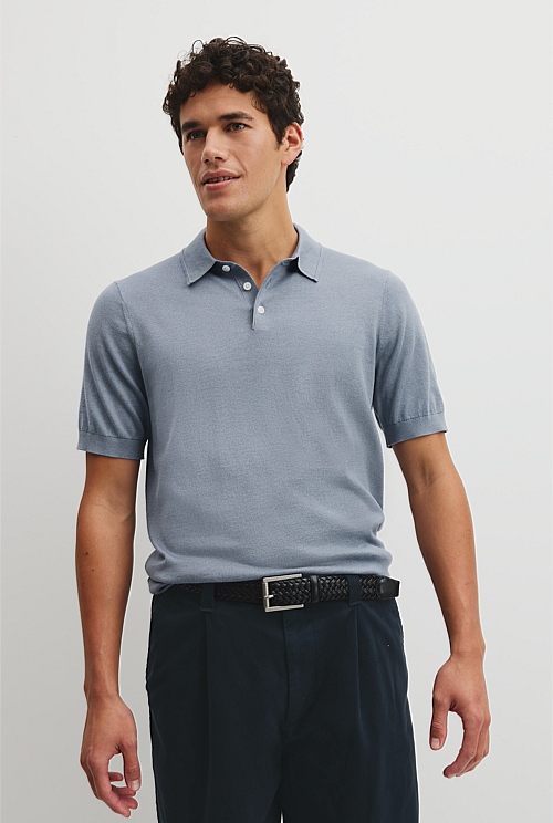 Australian Cotton Blend Silk Button Polo Australian Cotton Blend Silk Button Polo
