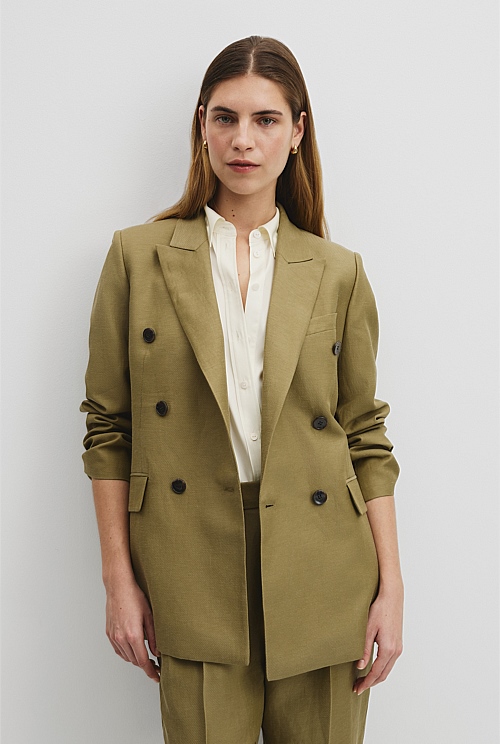 Linen Blend Double Breasted Blazer Linen Blend Double Breasted Blazer