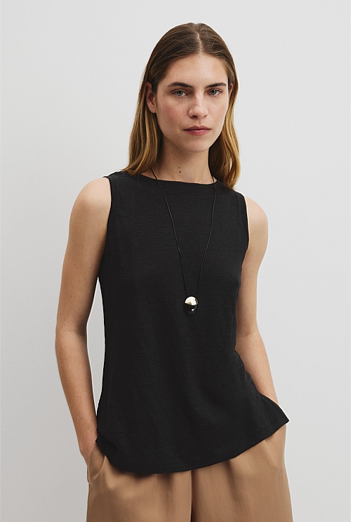 Linen Boat Neck Tank Linen Boat Neck Tank