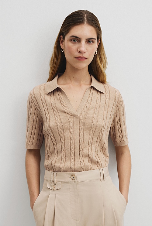 Organically Grown Cotton Blend Cable Polo Knit Organically Grown Cotton Blend Cable Polo Knit