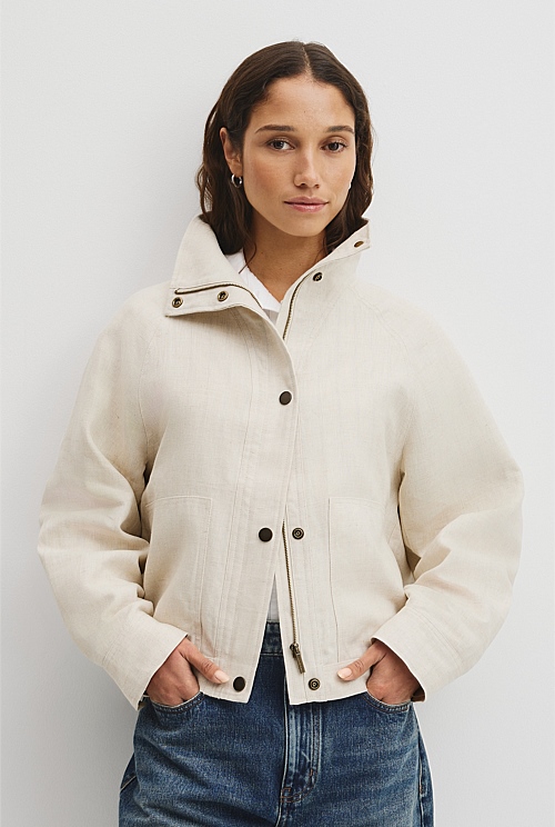 Linen Funnel Neck Jacket Linen Funnel Neck Jacket
