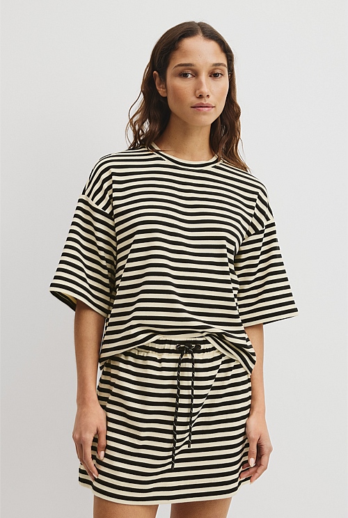 Australian Cotton Blend Stripe Boxy T-Shirt Australian Cotton Blend Stripe Boxy T-Shirt