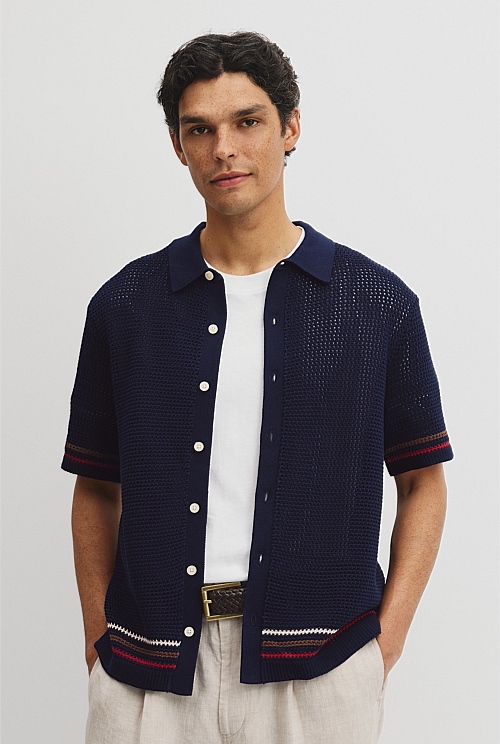 Relaxed Fit Australian Cotton Stripe Knit Shirt Relaxed Fit Australian Cotton Stripe Knit Shirt