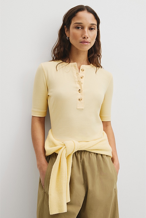 Fine Rib Henley T-Shirt