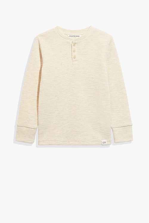 Organically Grown Cotton Blend Slub Texture Henley