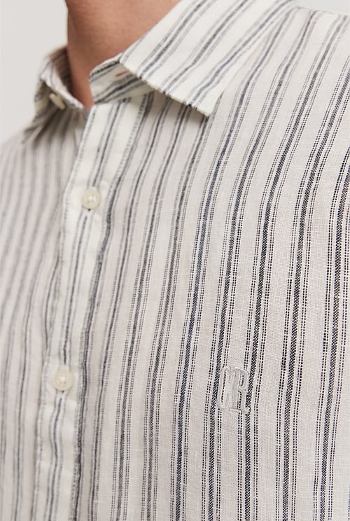 Regular Fit Organically Grown Linen Stripe Short Sleeve Shirt