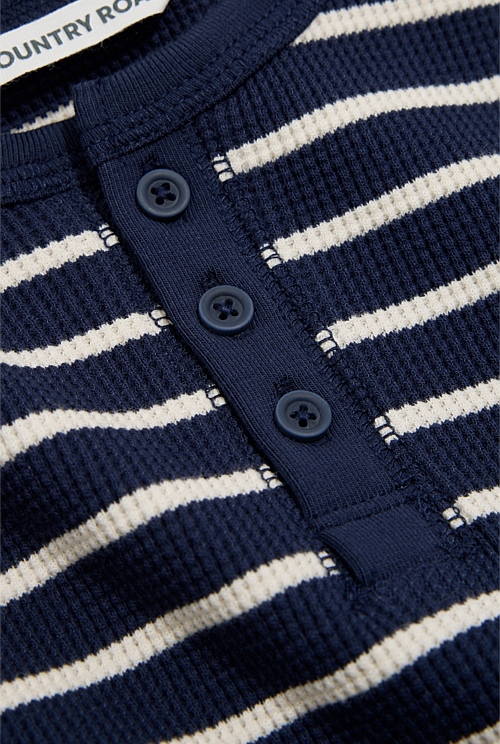 Organically Grown Cotton Stripe Waffle Henley