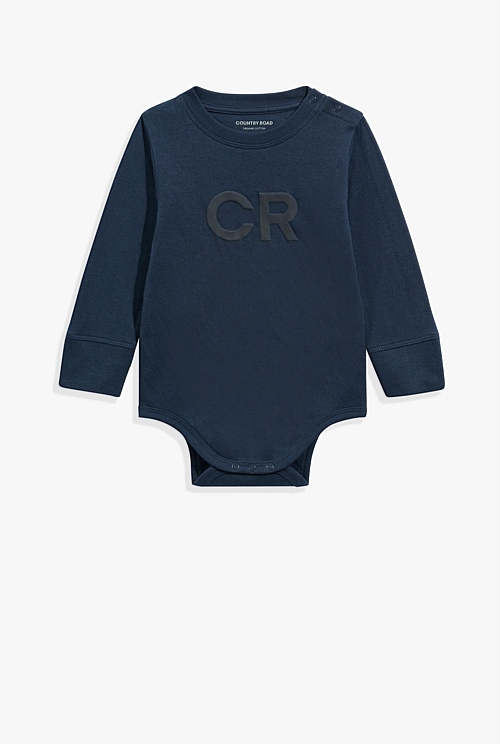 Organically Grown Cotton Puff Logo Long Sleeve Bodysuit