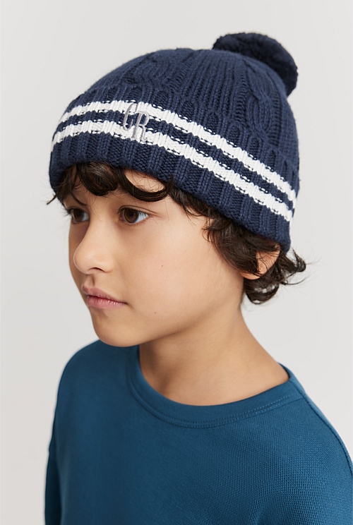 Organically Grown Cotton Blend Varsity Knit Beanie