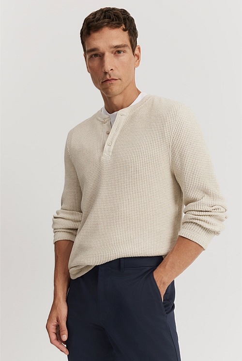 Australian Cotton Blend Waffle Henley