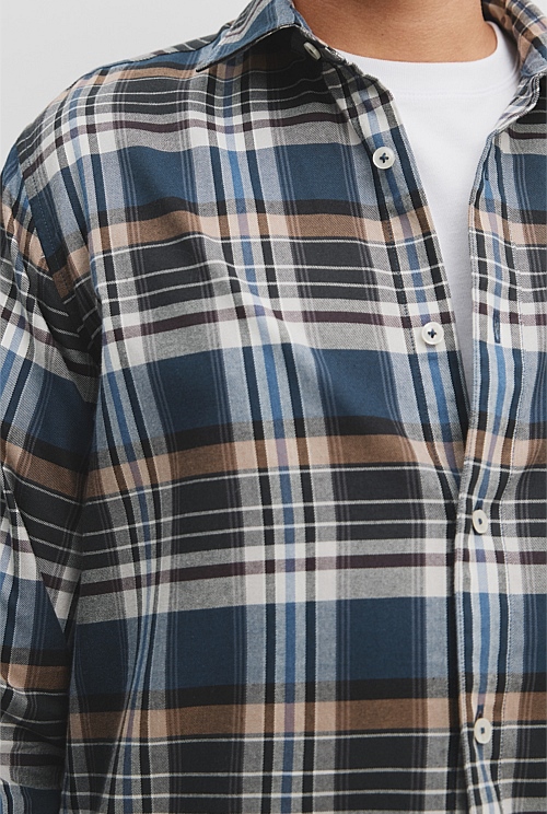 Regular Fit Good Earth Cotton Flannel Check Shirt