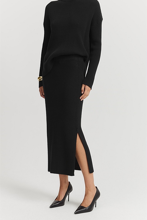 Organically Grown Cotton Cashmere Blend Rib Knit Skirt