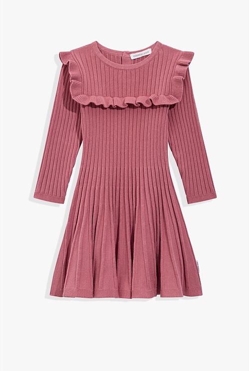 Organically Grown Cotton Blend Frill Knit Dress