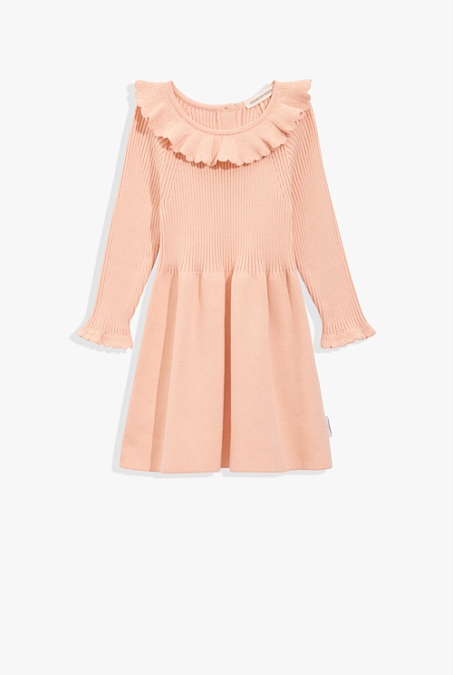 Organically Grown Cotton Frill Neck Knit Dress