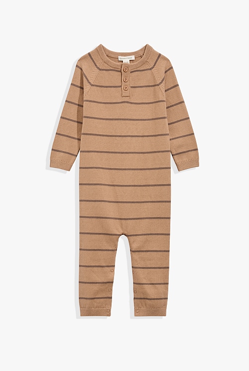 Organically Grown Cotton Stripe Knit Jumpsuit