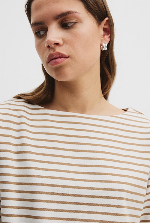 Australian Cotton Boat Neck Stripe T-Shirt