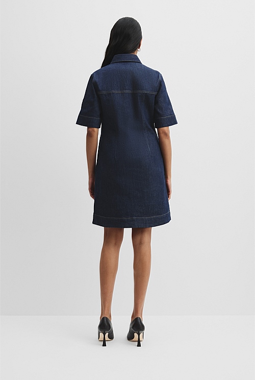 Half Placket Denim Dress