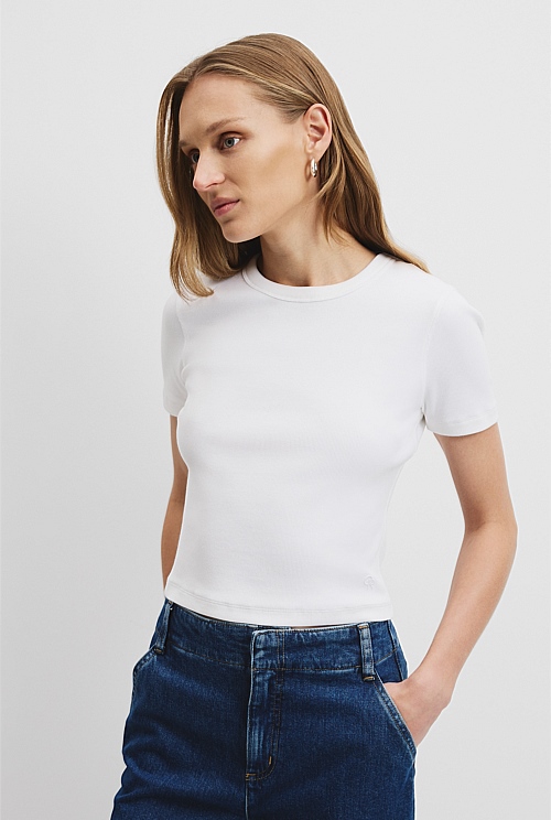 Australian Cotton Blend Crop Rib T-Shirt