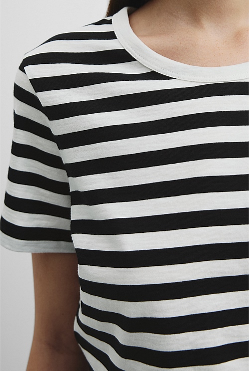 Australian Cotton Stripe Short Sleeve Cotton Slub T-Shirt