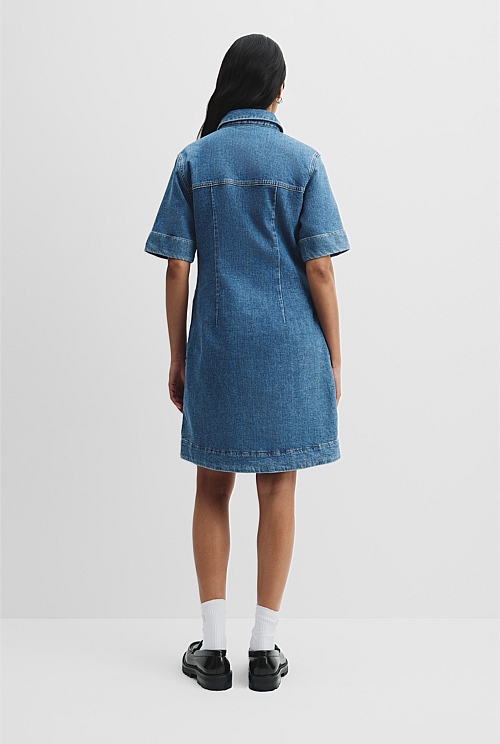 Half Placket Denim Dress