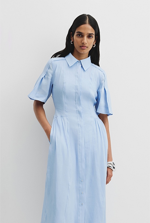 Organically Grown Linen Blend Cinched Shirt Dress