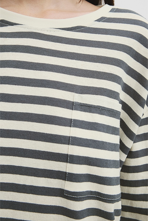 Australian Cotton Stripe Long Sleeve Relaxed T-Shirt